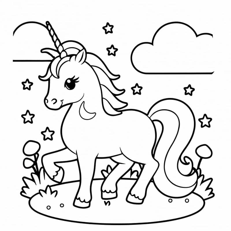 Jednorožec pro 4leté Děti omalovánka