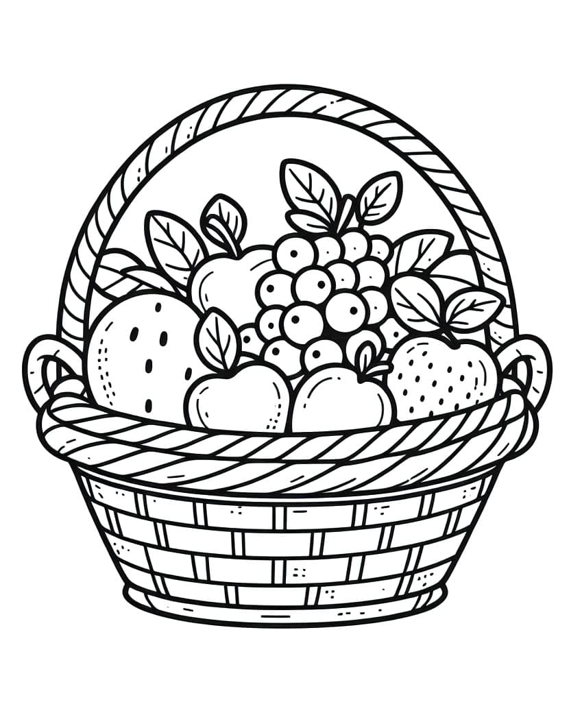 Košík s Ovocem Tisknutelný pro Děti omalovánka