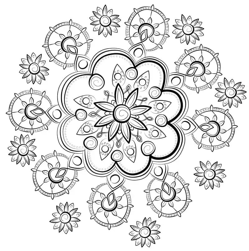 Květinová Mandala (3) omalovánka