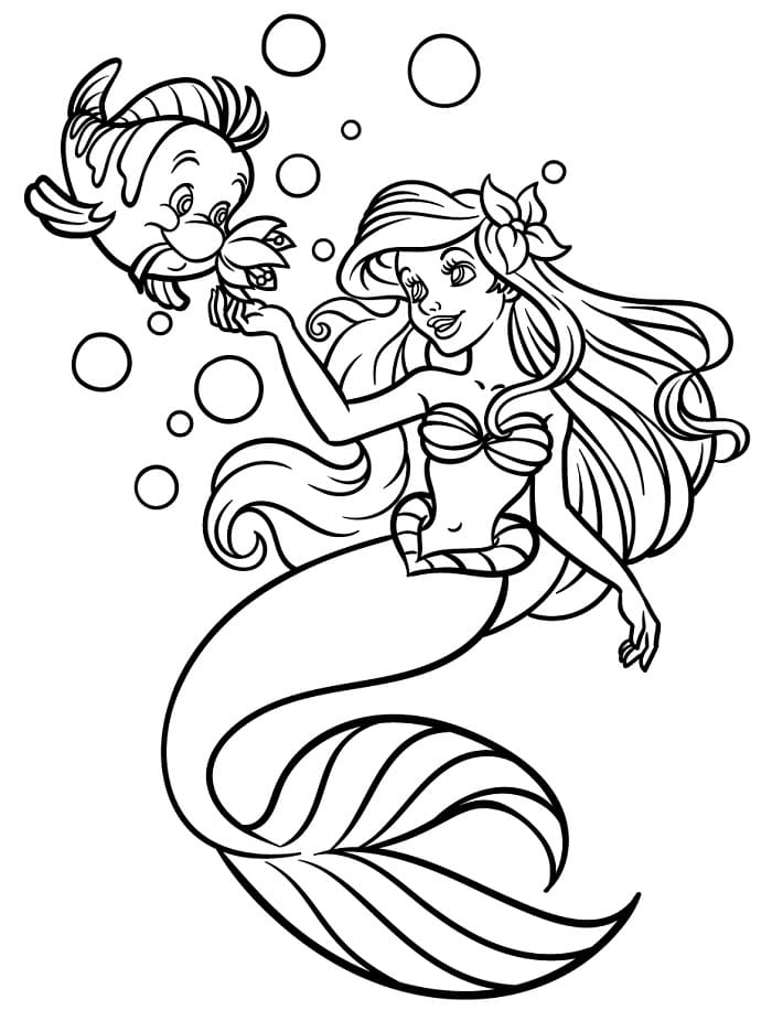 Malá mořská víla Zdarma Vymalovatelné Obrázek omalovánka