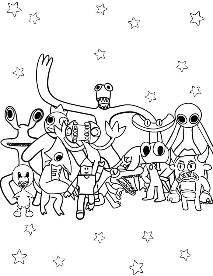 Rainbow Friends k Vymalování omalovánka