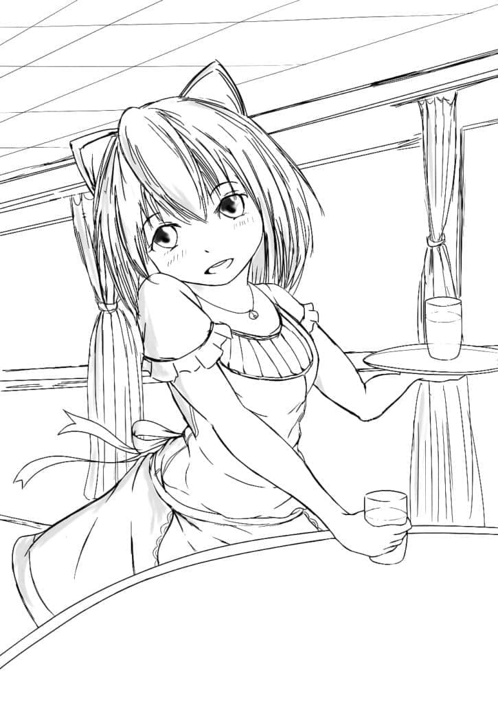 Tisknutelná Anime Dívka Obrázek pro Děti omalovánka