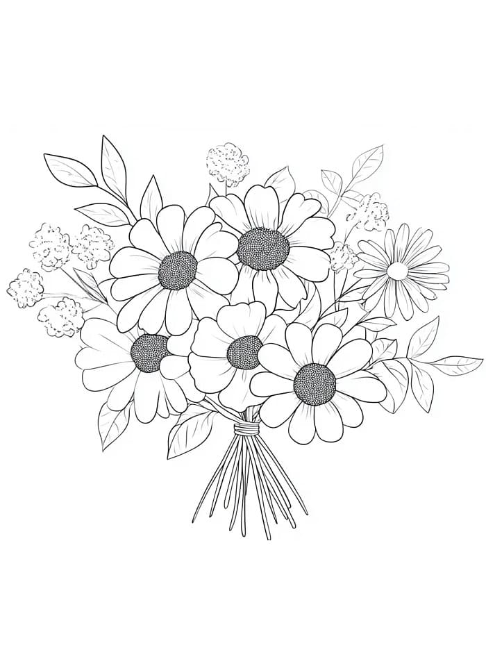 Tisknutelná Kytice Květin Obrázek pro Děti omalovánka