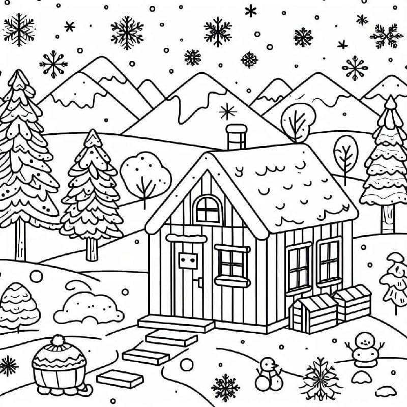 Tisknutelná Zima Obrázek pro Děti omalovánka