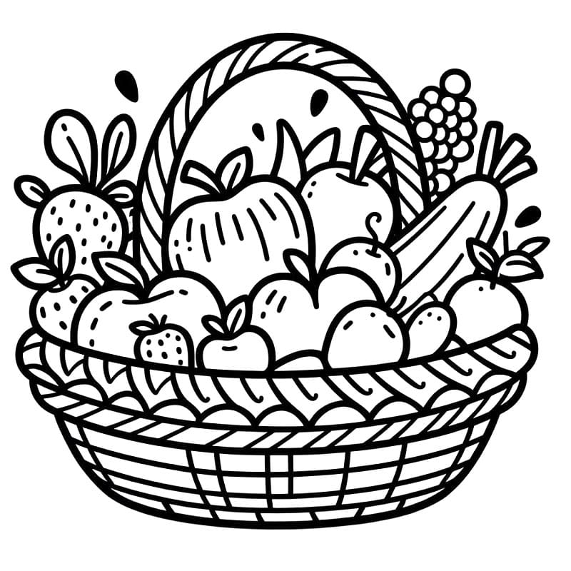 Tisknutelný Košík s Ovocem Obrázek omalovánka