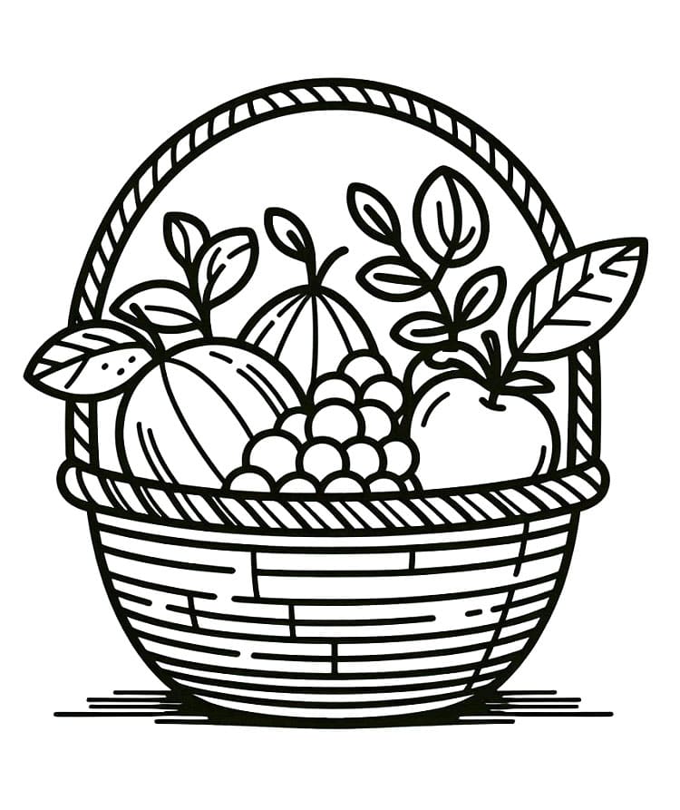 Tisknutelný Košík s Ovocem omalovánka
