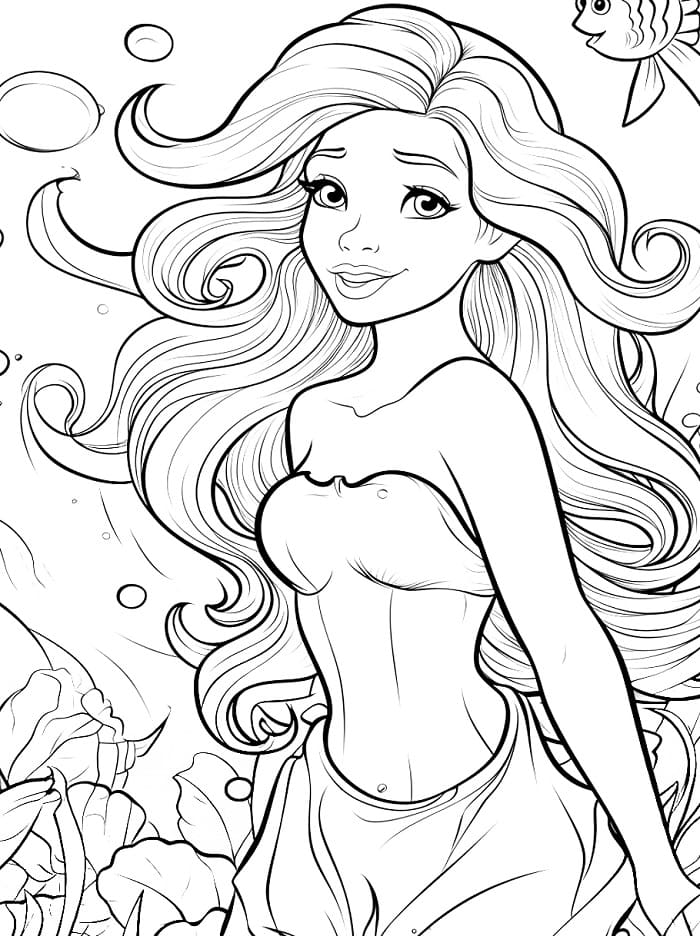 Zdarma Malá mořská víla Vymalovatelné omalovánka