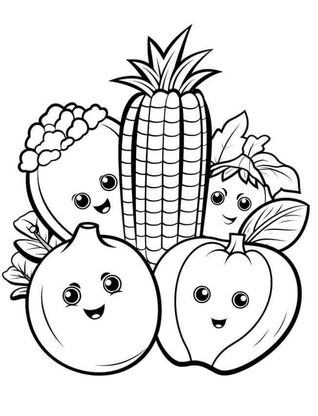 Zelenina pro 5leté Děti omalovánka