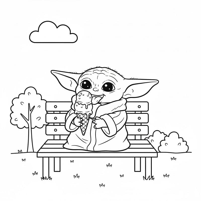 Baby Yoda se zmrzlinou omalovánka