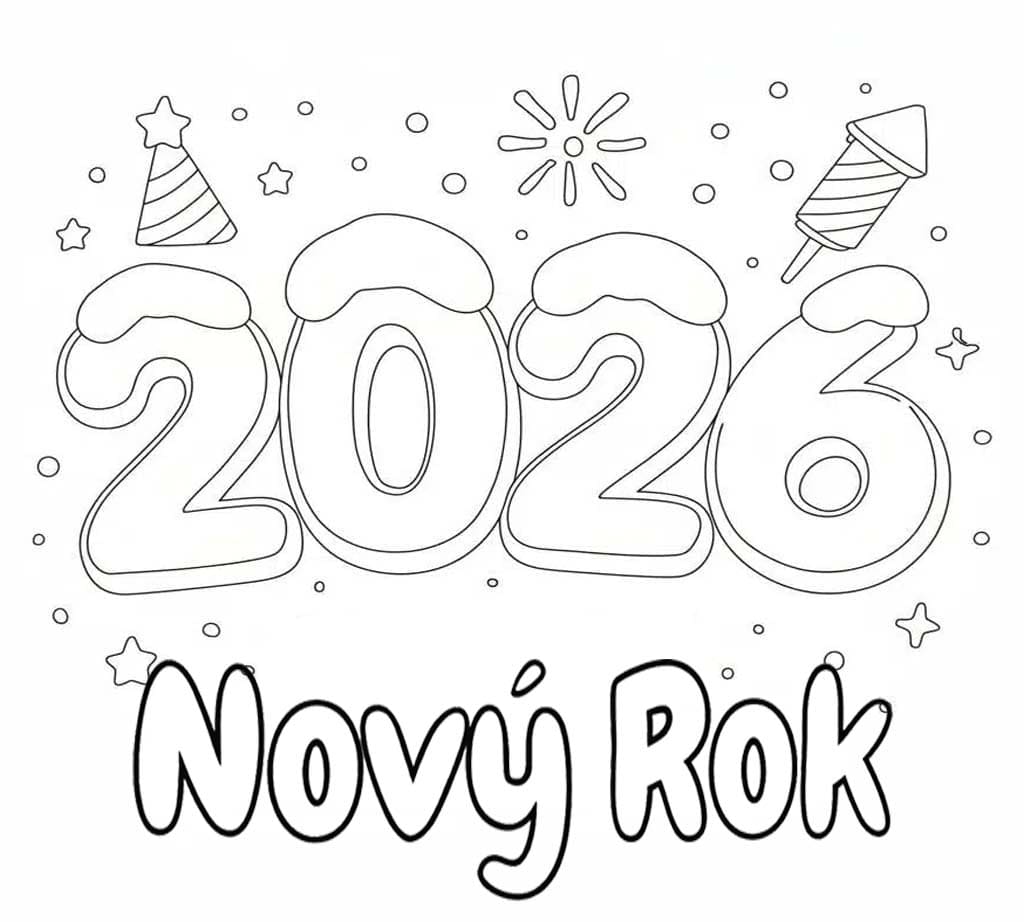 Jednoduchý Šťastný nový rok 2026 omalovánka