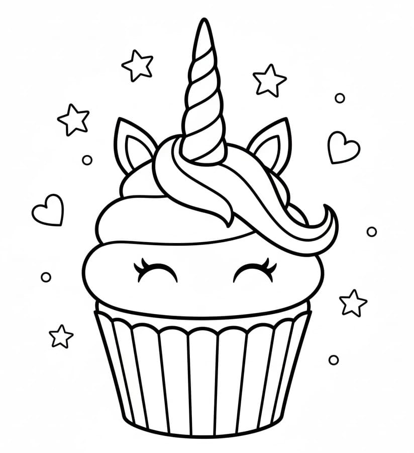 Jednorožčí cupcake omalovánka
