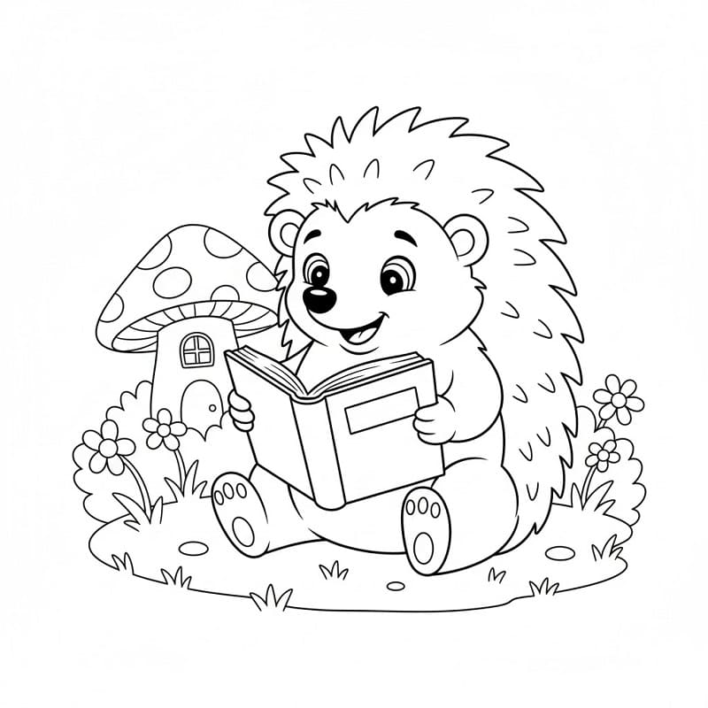 Ježek čte knihu omalovánka