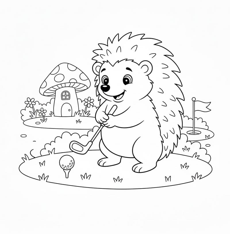 Ježek hraje golf omalovánka