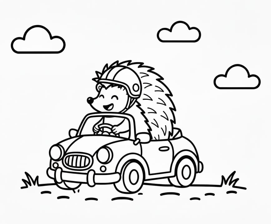 Ježek řídí auto omalovánka