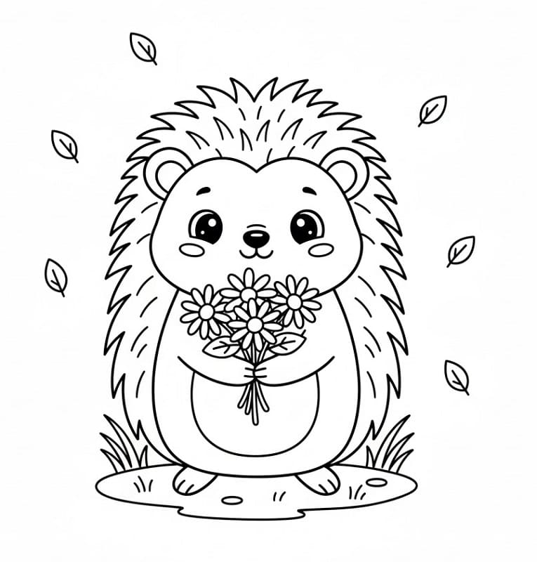 Ježek s květinami omalovánka