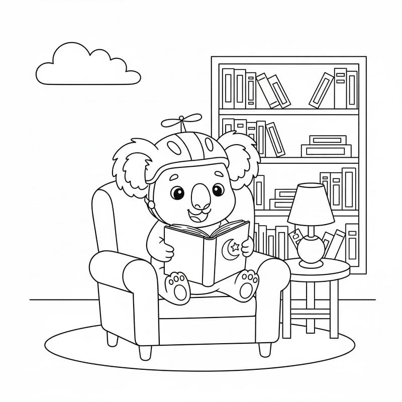 Koala čte knihu omalovánka