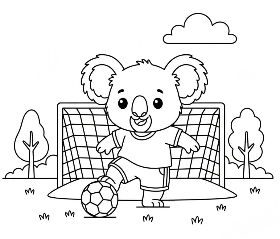 Koala hraje fotbal omalovánka