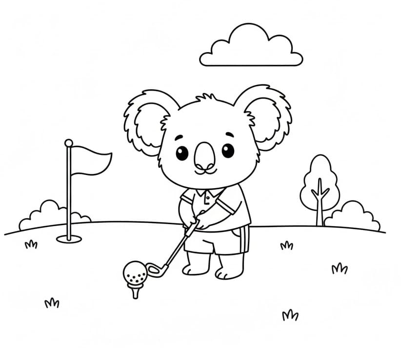 Koala hraje golf omalovánka