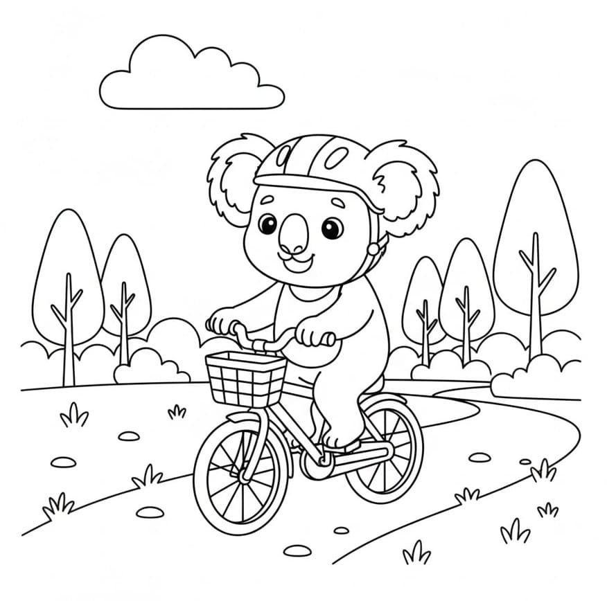 Koala jede na kole omalovánka