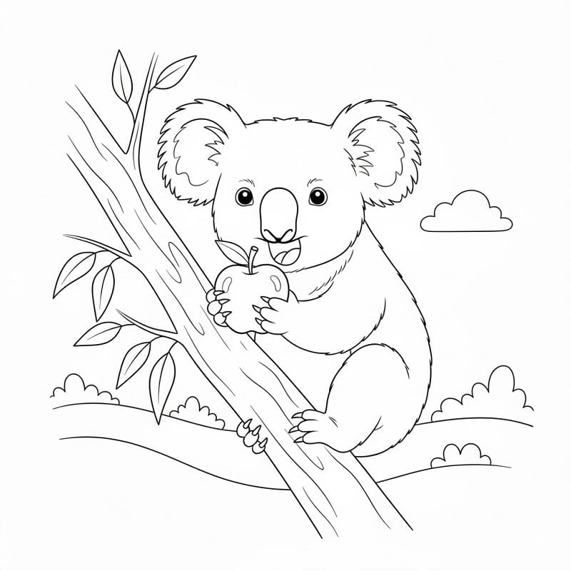 Koala jí jablko omalovánka