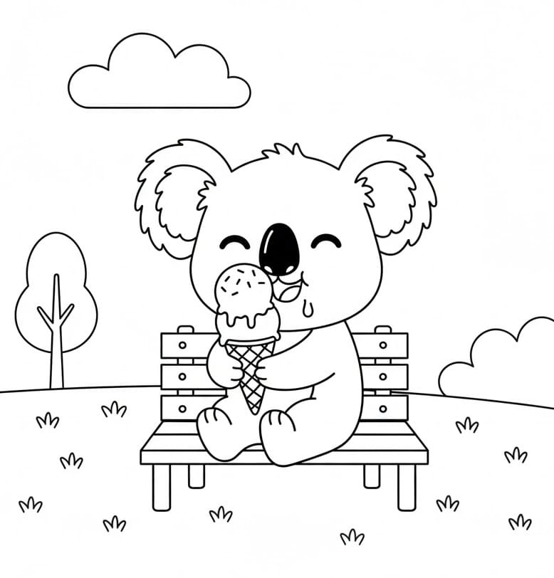 Koala jí zmrzlinu omalovánka