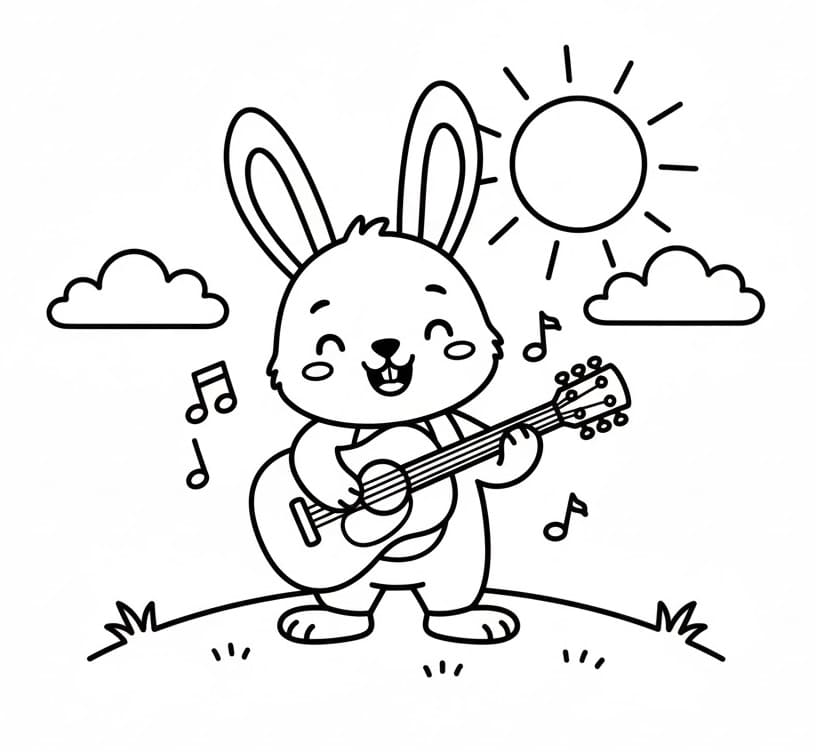 Králík hraje na kytaru omalovánka