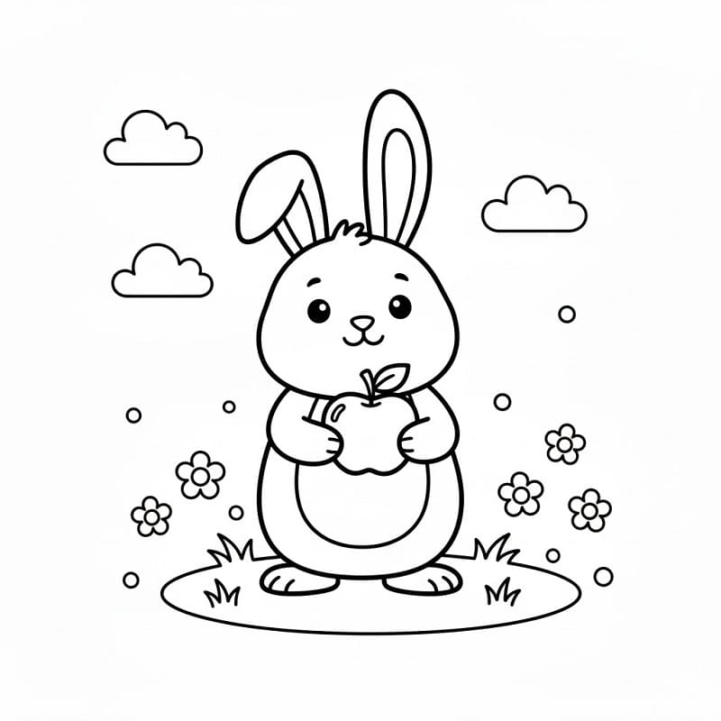 Králík s jablkem omalovánka