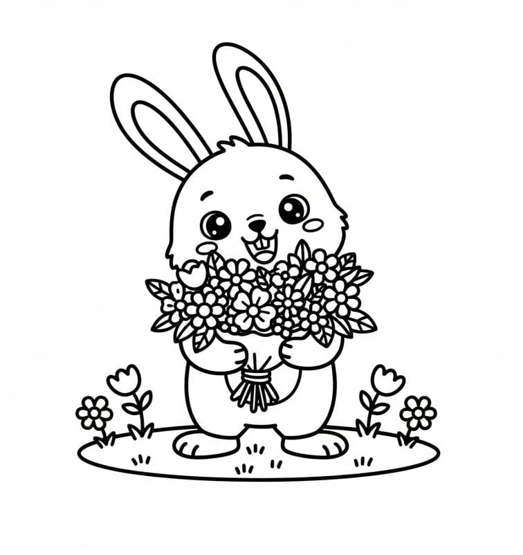 Králík s květinami omalovánka
