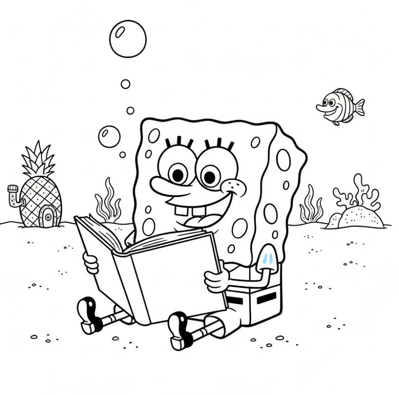 Spongebob čte knihu omalovánka