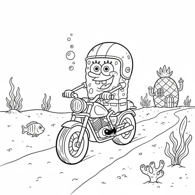 Spongebob jede na motorce omalovánka