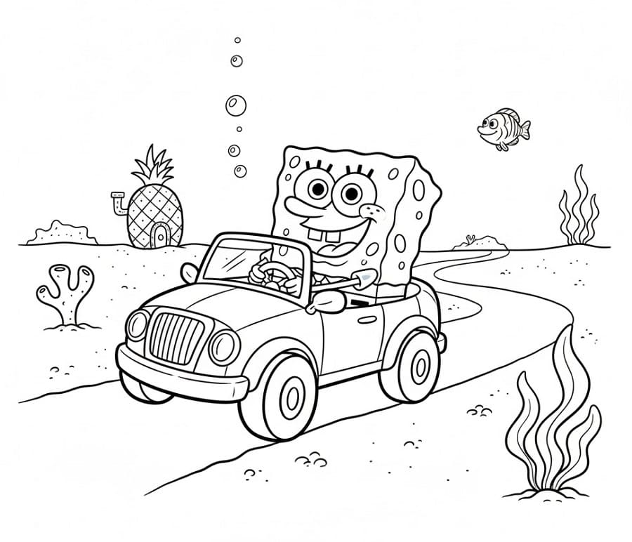 Spongebob řídí auto omalovánka