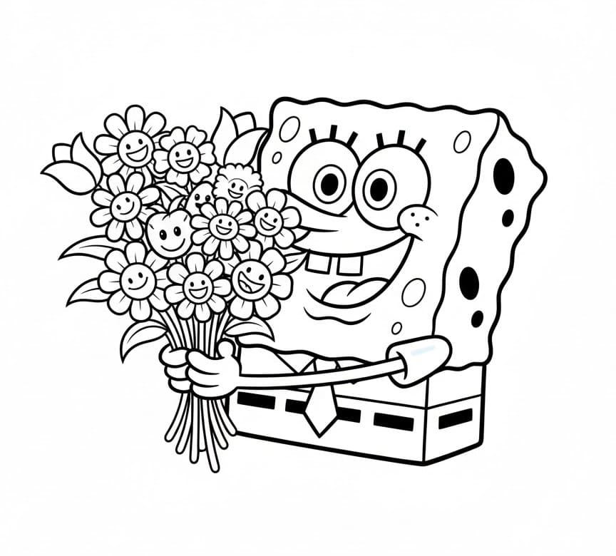 Spongebob s květinami omalovánka