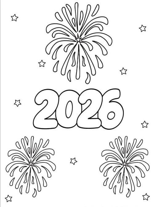 Šťastný nový rok 2026 pro děti omalovánka