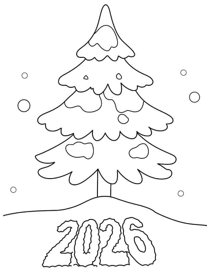 Šťastný nový rok 2026 tisknutelný pro děti omalovánka