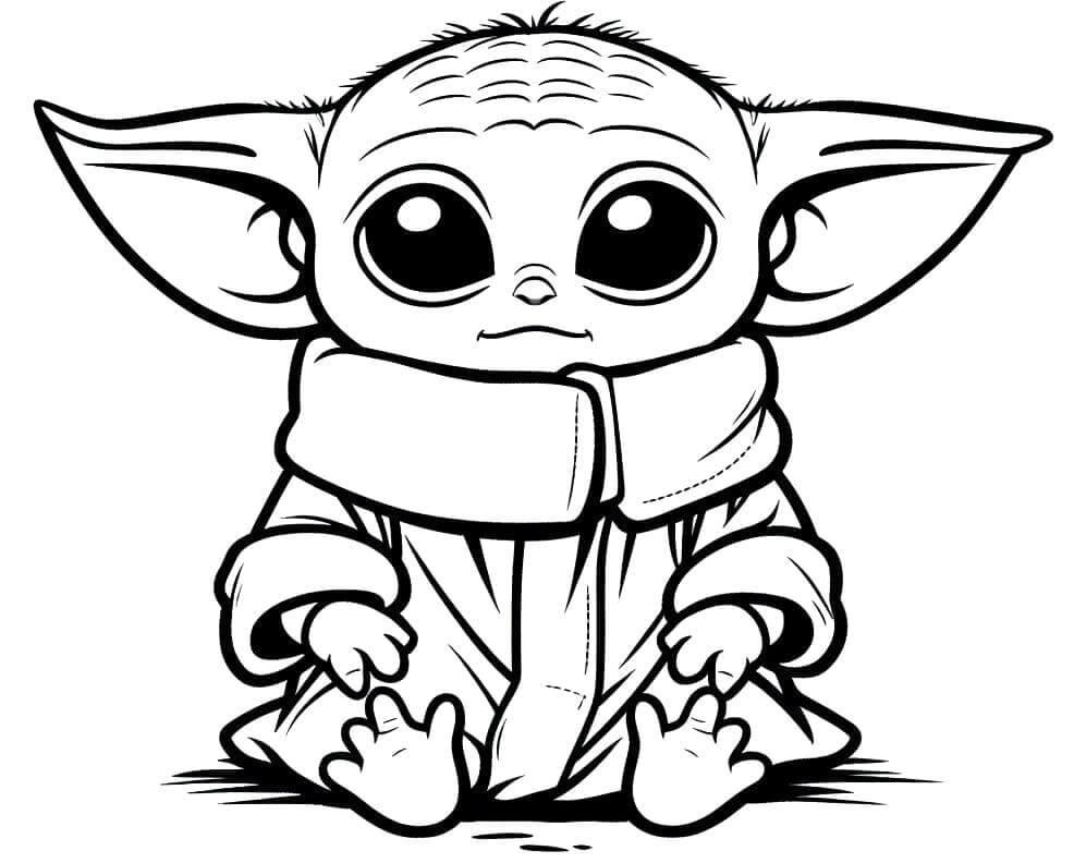Tisknutelný Baby Yoda Obrázek pro Děti omalovánka