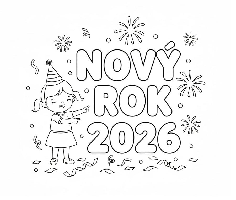 Tisknutelný Šťastný nový rok 2026 omalovánka