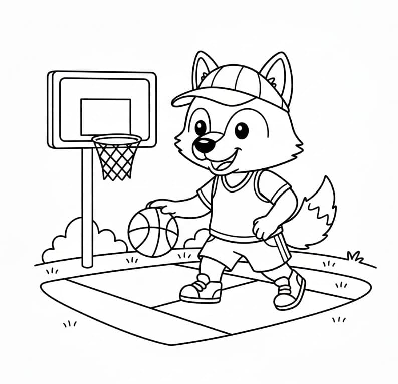 Vlk hraje basketbal omalovánka