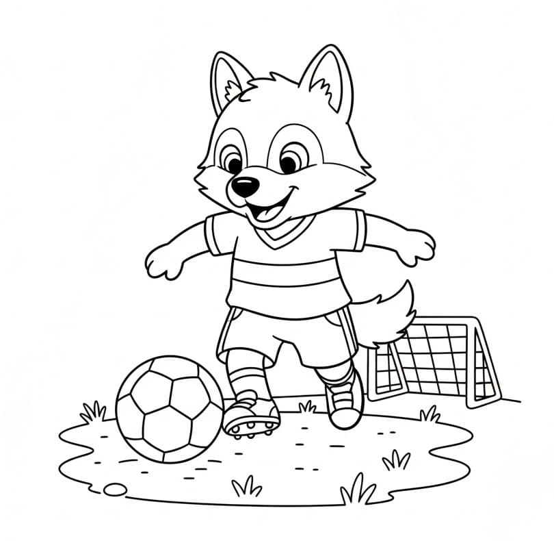 Vlk hraje fotbal omalovánka