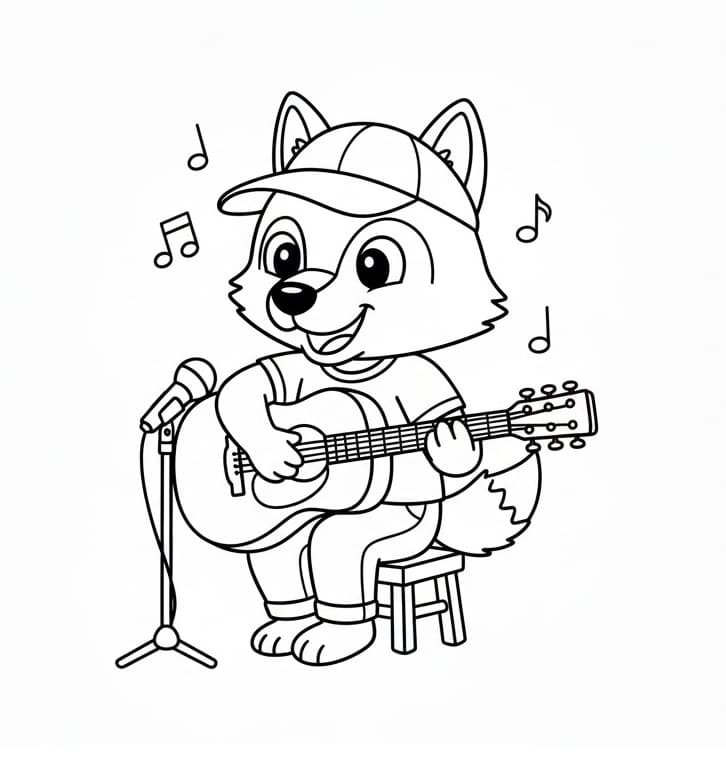 Vlk hraje na kytaru omalovánka