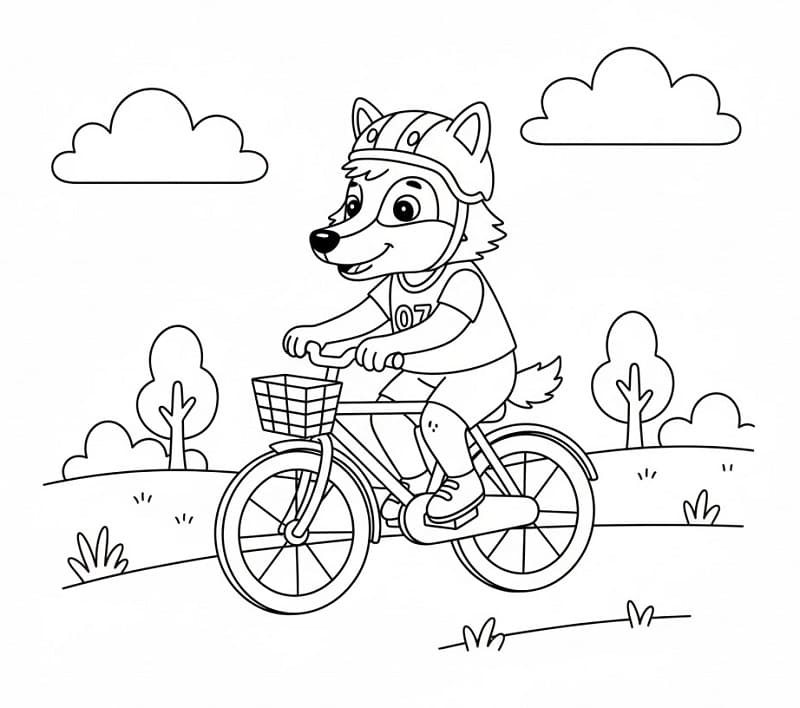Vlk jedoucí na kole omalovánka