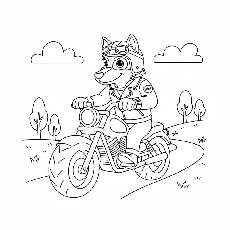 Vlk na motorce omalovánka