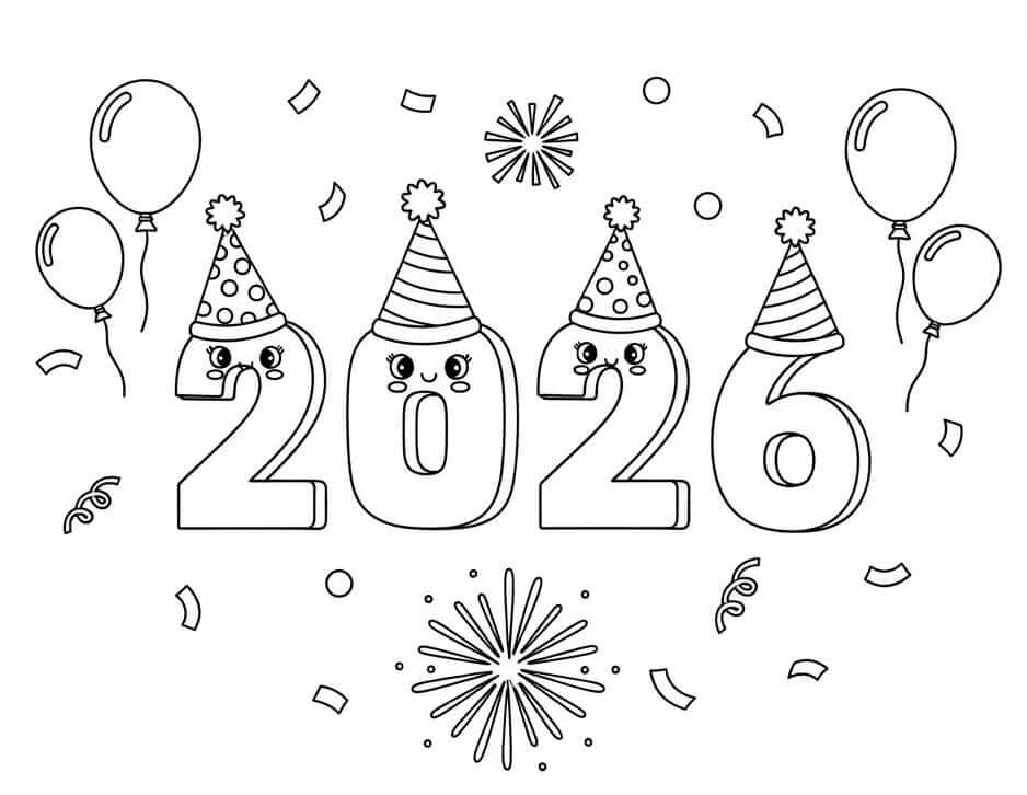 Zdarma Šťastný nový rok 2026 pro děti omalovánka