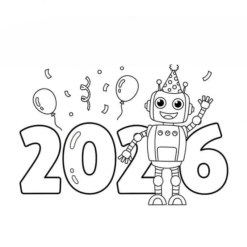 Zdarma tisknutelný Šťastný nový rok 2026 omalovánka