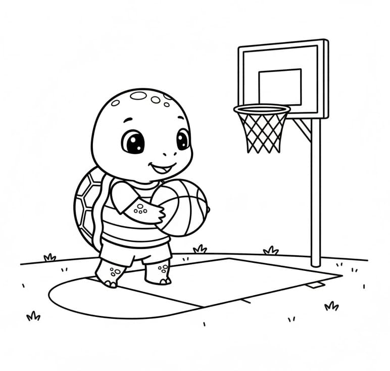 Želva hraje basketbal omalovánka