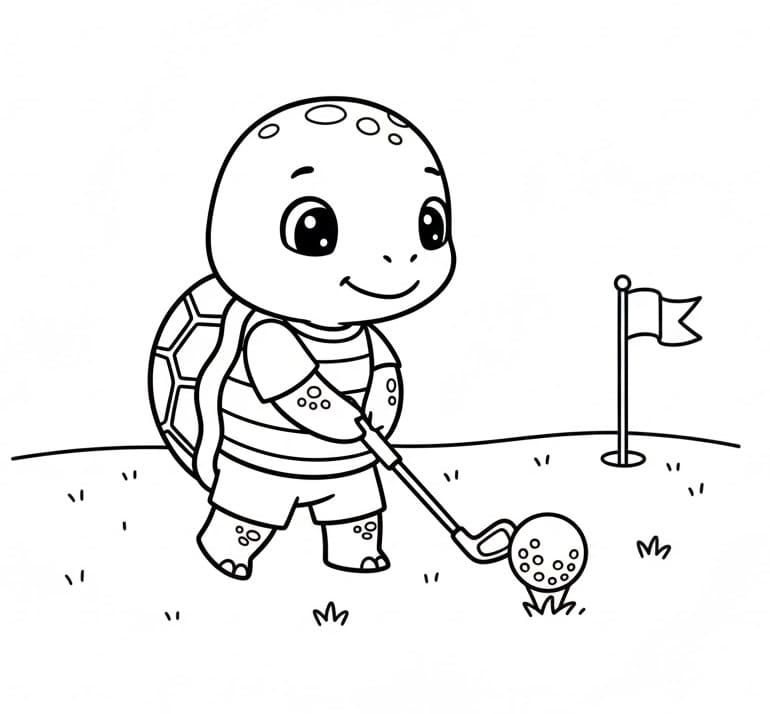 Želva hraje golf omalovánka