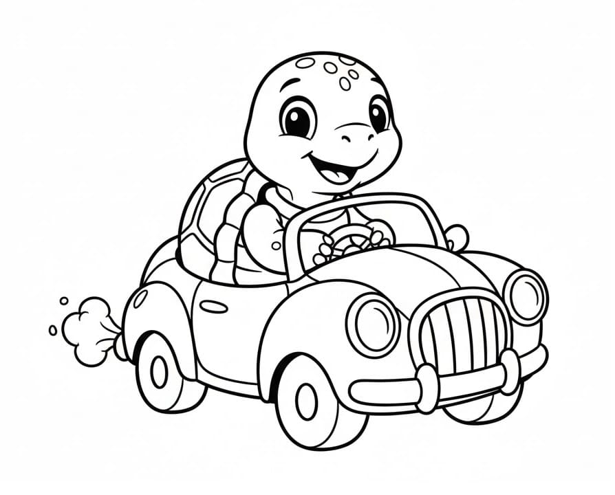 Želva řídící auto omalovánka
