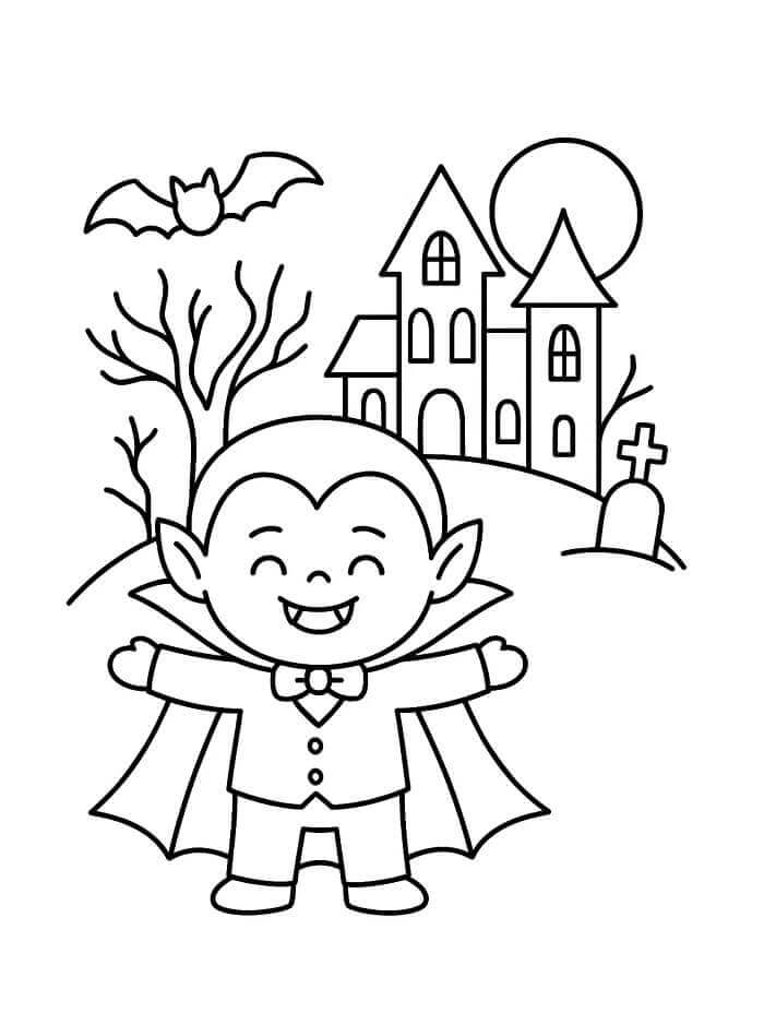 Halloween Upír a Hrad omalovánka