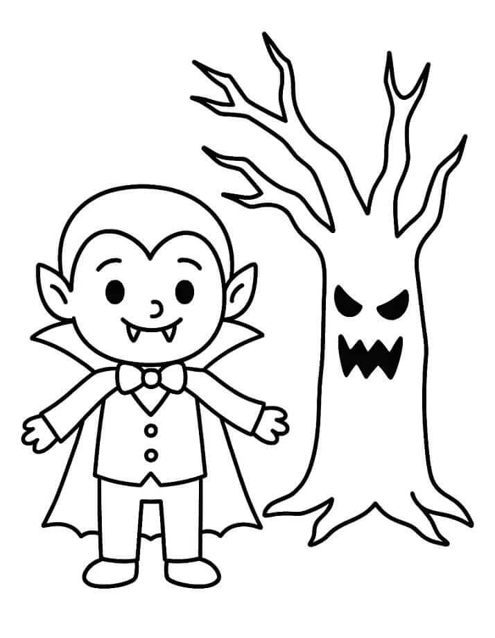 Halloween Upír a Strašidelný Strom omalovánka