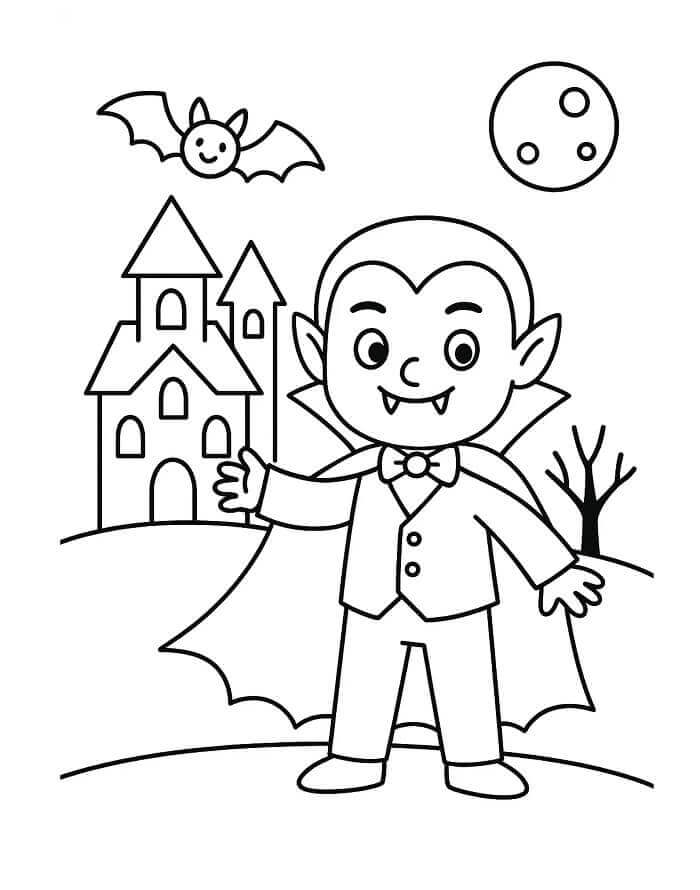 Halloween Upír s Strašidelným Domem omalovánka