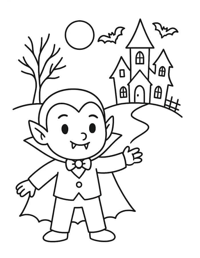 Halloween Upír se Strašidelným Domem omalovánka